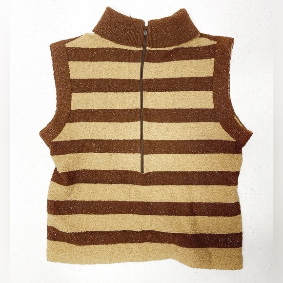 Cabot Vintage 50s 60s 100% Fine Wool Sleeveless Striped  Brown Shimmer Top - Picture 2 of 5